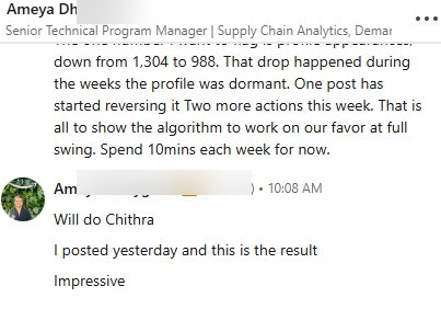 LinkedIn message from Ameya, Senior Technical Program Manager at Amazon
